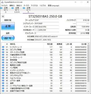Segate Serial ATA動作品　250GB/35回/22102H
