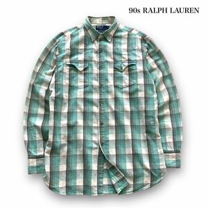 【POLO RALPH LAUREN】MOAB TRAVIS ポロラルフローレン モアブトラビス チェックウエスタンシャツ 90s 古着 イチゴボタン 長袖シャツ (M)