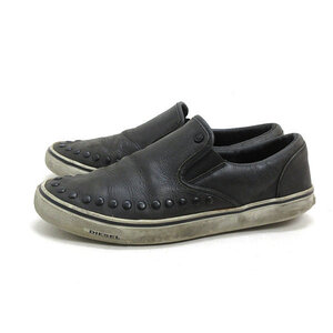 y■【27cm】DIESEL/ディーゼル Sub-ways2 レザースリッポンシューズ■黒MENS/16【中古】■