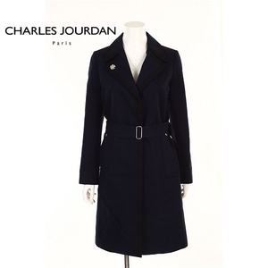 A5517/極美品 秋冬 CHARLES JOURDAN シャルルジョルダン スナップボタン 銀ボタン チェスター ステンカラーコート 38程 M程 紺/レディース