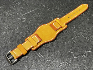 送料無料 腕時計ベルト マット ブンド付き レザーベルト 本革 カラー：イエロー ラグサイズ：24mm 革ベルト BDR