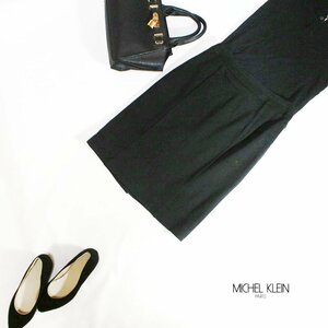 美品 ミッシェルクラン MICHEL KLEIN ■ 秋 冬 ウール混合 定番 膝下丈 ジャージ― スーツスカート タイトスカート 36 7号 ブラック 黒