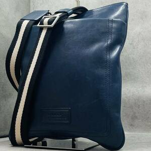 美品●BALLY バリー メンズ ビジネス ショルダーバッグ メッセンジャー サコッシュ トレスポ レザー 斜め掛け 肩掛け ネイビー ロゴ型押し