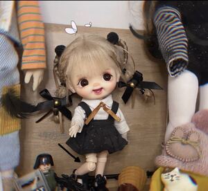 ドール ウィッグ BJD 人形 1/6 幼SD 編み込み ジェニー 黒