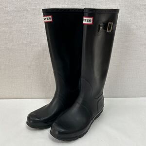 HUNTER 黒 長靴 バックル付きロングブーツ UK5 US6M/7F 38 レインブーツ ブラック ハンター 24.5cm 25.0cm レディス