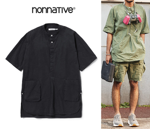 美品 nonnative PAINTER PULLOVER LONG SHIRT S/S COTTON WEATHER 半袖シャツ ブラック サイズ1 春夏