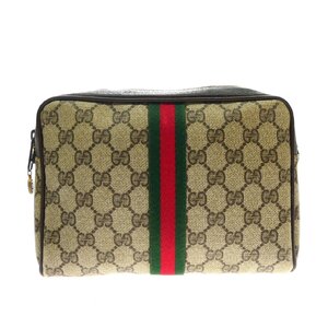 1円スタート GUCCI グッチ オールドグッチ GGスプリーム セカンドバッグ 010.378 シェリーライン GG柄 クラッチバッグ レザー ブラウン