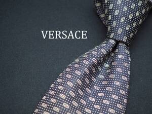 美品【VERSACE ヴェルサーチ】 C1409 グレーネイビー系 SILK ブランド ネクタイ 古着 良品