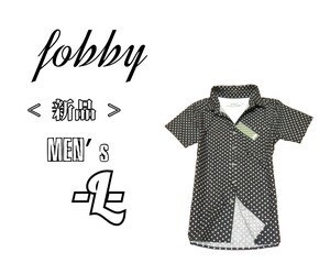 新品メンズL◇fobby◇ドット柄ボタンダウン半袖シャツ 黒