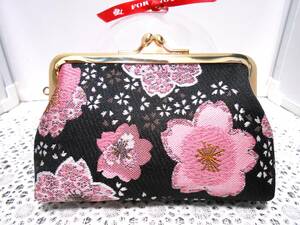 *がま口ポーチ♪ 京都西陣 金襴 桜 財布、カード、小物入れ♪ がま口 ハンドメイド ♪