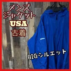 ナイロン ブルゾン メンズ ロゴ ブルー XL 古着 90s 長袖 ジャケット