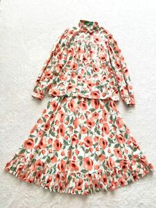 初期 cacharel 花柄セットアップ ワンピース シャツ スカート キャシャレル ピンク ベージュ ヴィンテージ ビンテージ