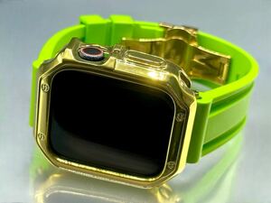 ライムグリーン&ゴールド アップルウォッチバンド ラバーベルト Apple Watch カバー　ケース メンズ レディース 38mm40mm41mm42mm44mm45mm