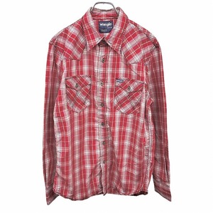 ラングラー Wrangler ウエスタンシャツ チェック 長袖 両胸フラップポケット レギュラーカラー 綿100% M レッド 赤×ピンク×茶 メンズ