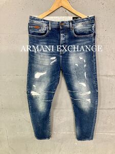 美品！ARMANI EXCHANGE ダメージ加工テーパードストレッチデニム！