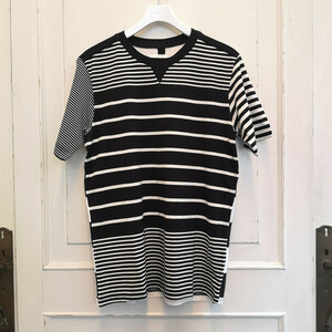 The SoloIst ソロイスト 20SS (swc.0007b) crew neck s/s tee. BORDER STRIPES ボーダーTシャツ 新品 black × white 黒 白 48 定価17490円