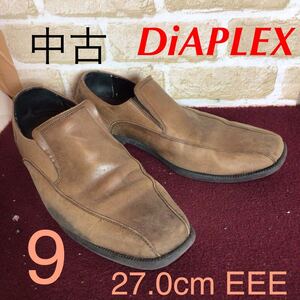 【売り切り!送料無料!】A-378 DiAPLEX!ローファー!ブラウン!27.0cm EEE!カジュアル!ビジネス!仕事!中古!