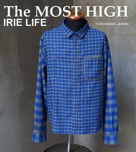 横浜 アイリーライフ IRIE LIFE The MOST HIGH 青 ブルー × グレー ギンガム ブロックチェック ネルシャツ L XL