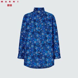 L15 UNIQLO × MARNI ユニクロ マルニ コラボ 花柄 オーバーサイズ シャツ 長袖 羽織 フラワー 総柄 セルロース 麻 レディース ブルー M