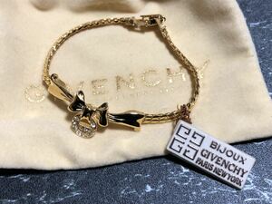 未使用　GIVENCHY　ジバンシィ　リボン　ブレスレット　ゴールド　ストーン