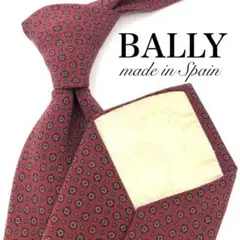 【美品】BALLY ネクタイ 総柄 Bロゴ 花柄 ボルドー レッド シック