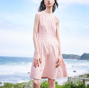 定価3.6万 theory セオリー ORGANIC CRUNCH WAS MODERN TEA DRESS ノースリーブ リネン ストレッチ フレア ワンピース サイズ0 (S)