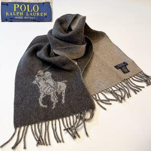 POLO Ralph Lauren ポロラルフローレン ビッグポニーロゴ マフラー ストール リバーシブル ブラック グレー イタリア製 メンズ レディース