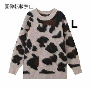 vintage ヴィンテージ レトロ レオパード 豹柄 ニット セーター トップス Lサイズ レディース★ZARA 好きな方に★2024 A/W 秋冬新作 新品★