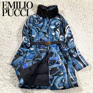 【良品】EMILIO PUCCI エミリオプッチ　プッチ柄ファーダウンコート