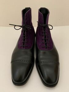 CROCETT&JONES size81/2D AVEBURY レザーブーツ ハンドグレード ブラック クロケット＆ジョーンズ パープル 美品 英国製 イングランド製