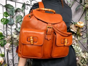 ●超美品●GUCCI グッチ●バンブー●カーフ レザー 本革●リュックサック●キャメル●G金具●イタリア製●B5 書類 収納 かばん●Js53340