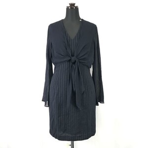 ナチュラルビューティー/natural beauty★ワンピース/シースルー/ストライプ柄【women’s size -M/紺/navy】Tops/Shirts/Dress◆BH201