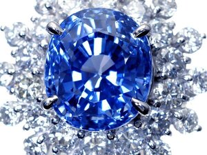 【ジュエリー極】GIA鑑 超極上品 超特大天然非加熱ブルーサファイア14.25ct＆ダイヤ3.87ct 超高級Pt950リング h6968viux【送料無料】