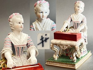 某名家買取品 MEISSEN オールドマイセン “ピアノを弾く少女” 陶器人形 フィギュリン 西洋美術品(旧家蔵出)