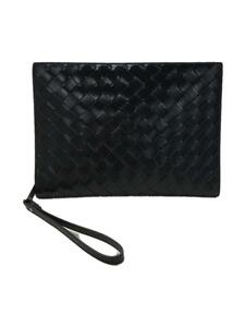 BOTTEGA VENETA◆セカンドバッグ/レザー/BLK/無地/イントレチャート