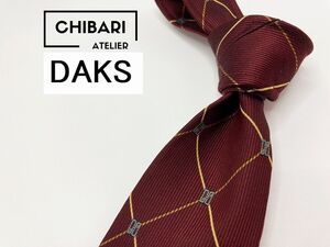 【超美品】DAKS　ダックス　ロゴ＆チェック柄 ネクタイ 3本以上 送料無料 メンズ ワインレッド　1204007