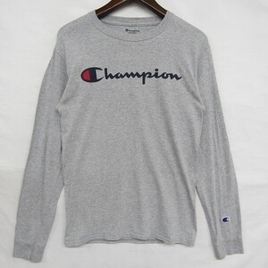 チャンピオン サイズ S ロングTシャツ 長袖 ロンT ロゴプリント コットン ポリエステル グレー CHAMPION 古着 1M2119