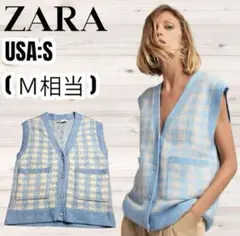 ZARA ザラ チェック ギンガムチェック ニット ベスト ジレ ノースリーブ