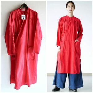 未使用 21SS Plantation プランテーション ハンカチJQ ワンピース M レッド系ピンク チャイナボタン ロングシャツワンピース カシュクール