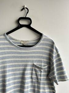 【美品】MAISON KITSUNE カットソー 半袖 Tシャツ メンズ S ボーダー 白×ブルー ポルトガル製 メゾン キツネ
