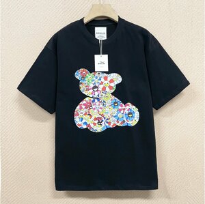 高級ヨーロッパ製※定価2万◆ブルガリア発※RISELIN 半袖Tシャツ 綿100％ 通気 ゆったり クマ 花柄 カラフル スウェット 定番 夏 M/46