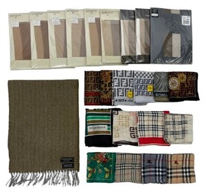 r2_4646ｍ 大量24枚セット 有名ブランド多数 ストッキング ハンカチ スカーフ マフラー Dior・BURBERRY・FENDI・CELINE・YSL・GIVENCHYなど