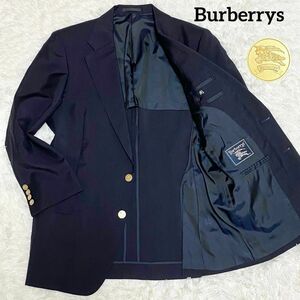 B91 Burberrys　バーバリー　紺ブレ　A4表記（S相当）　金ボタン　裏地ホース柄　テーラードジャケット　刻印ボタン