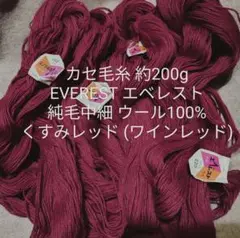 カセ毛糸約200g エベレスト 純毛中細 トップ染 ウール100% くすみレッド