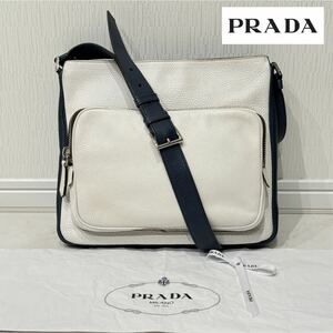 美品 プラダ レザー ショルダー バッグ PRADA SAFFIANO BAG 本革 鞄 本物 正規品 ラフシモンズ サフィアーノ ユニセックス メンズ MIUMIU