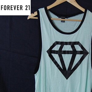 フォーエバー21 FOREVER21■U.S.A.製 タンクトップ ノースリーブ ジュエルロゴプリント■L■グリーン ※IW4412166