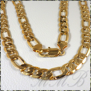 [NECKLACE] 24K GOLD PLATED FIGARO CHAIN LONG OPERA 6面カット フィガロチェーン ゴールド ネックレス 7.5x760mm (37g) 【送料無料】