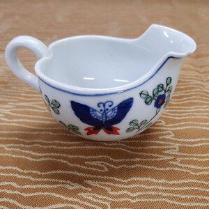 【京焼 平安白雲 湯冷まし】茶器 陶器 工芸品 蝶絵 色絵 欠けあり【B2-2③】1127