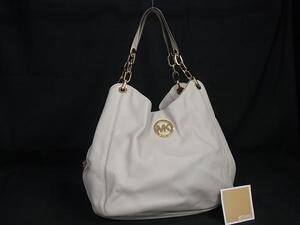 1円 ■美品■ MICHAEL KORS マイケルコース レザー ショルダー トートバッグ 肩掛け レディース アイボリー系 BM3910