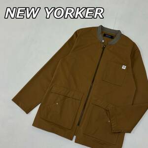 美品【NEW YORKER】ニューヨーカー フェイクレイヤード シャツ ナイロン ジャケット ジップアップ ブルゾン 茶 ブラウン 11-68-5664